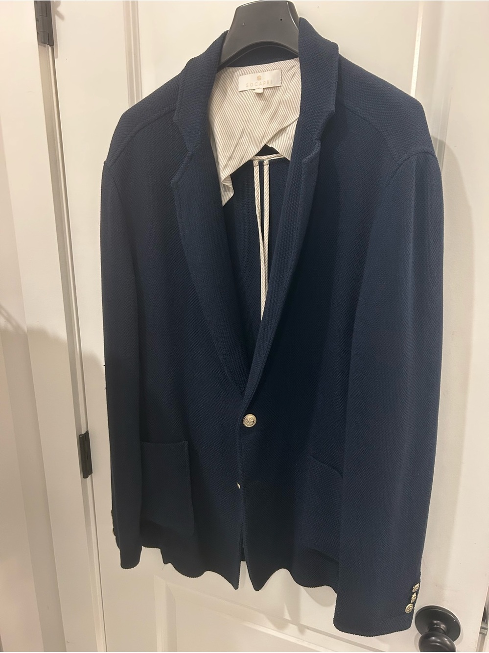 Navy Knit Blazer with Gold Anchor Button